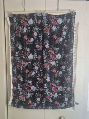 Black Floral Lightweight Scarf with Pink and White Blooms